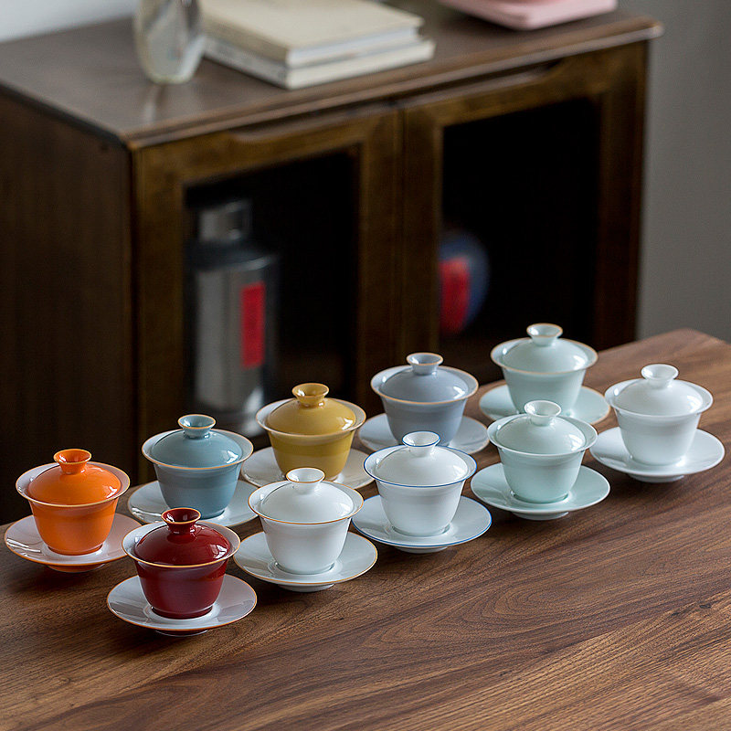 Custom Defied White Porcelain Home Hand Grip Bowl Tea Set Set Ceramic Cup Small Number Sweet White Thin Tire Three Only Cover Bowl Tea Cup