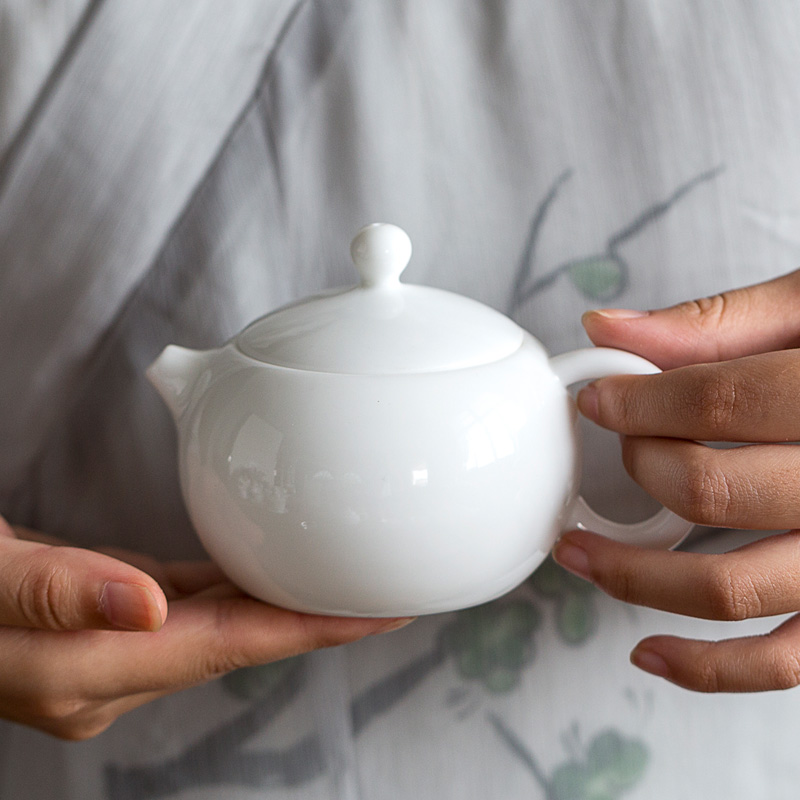 Dehua white porcelain teapot small ceramic single pot Japanese-style household Xishi pot tea maker tea cup simple kung fu tea set