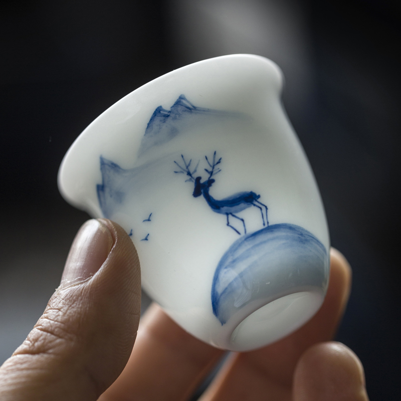 Jingdezhen Day-style Little Gongfu Tea Cup single-cup suit Home white porcelain Handdrawn master's cup Pink Cup 6 only clothes