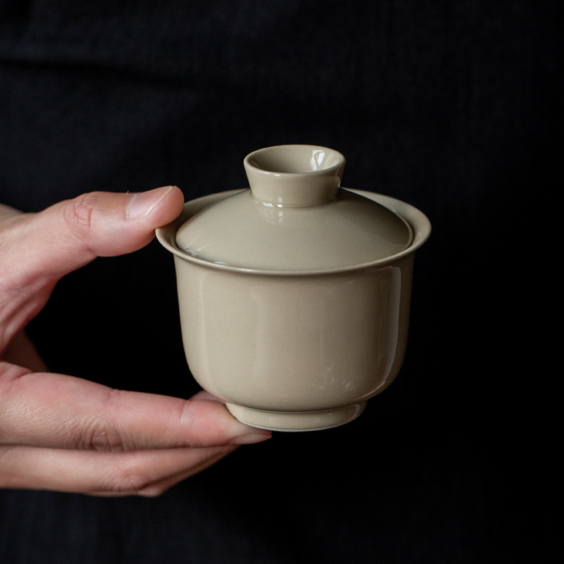 Grass Wood Grey Glaze and Small Number cover Bowl Tea Cup Ceramic Kung Fu Tea Set Household Single Bubble Tea Bowl 3 Hands Grab Bowl