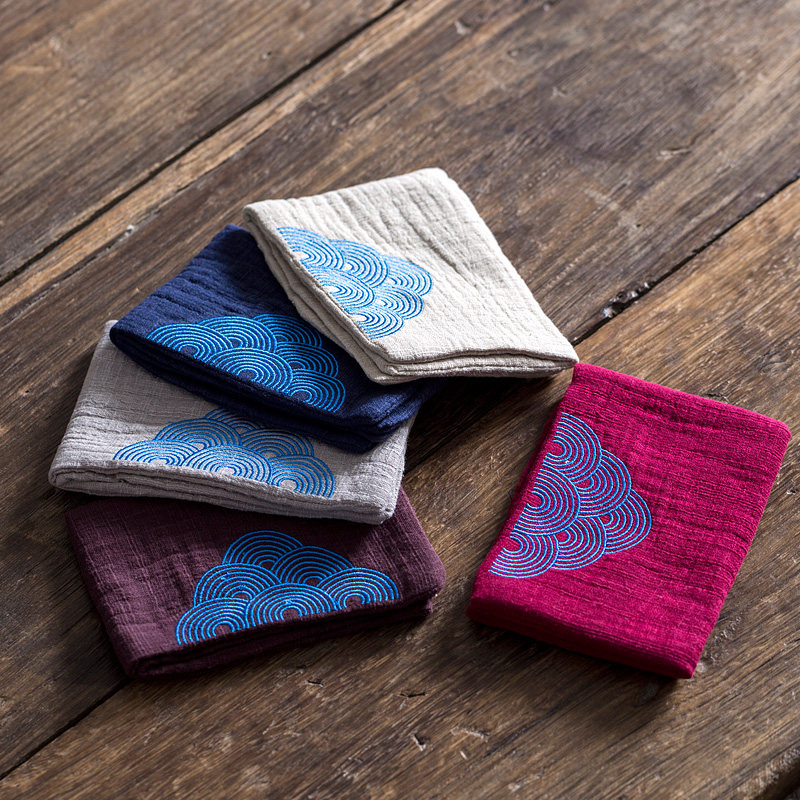 Japanese embroidered wave pure cotton towel cloth thickened water and water absorption tea cloth Zen kung fu tea towel