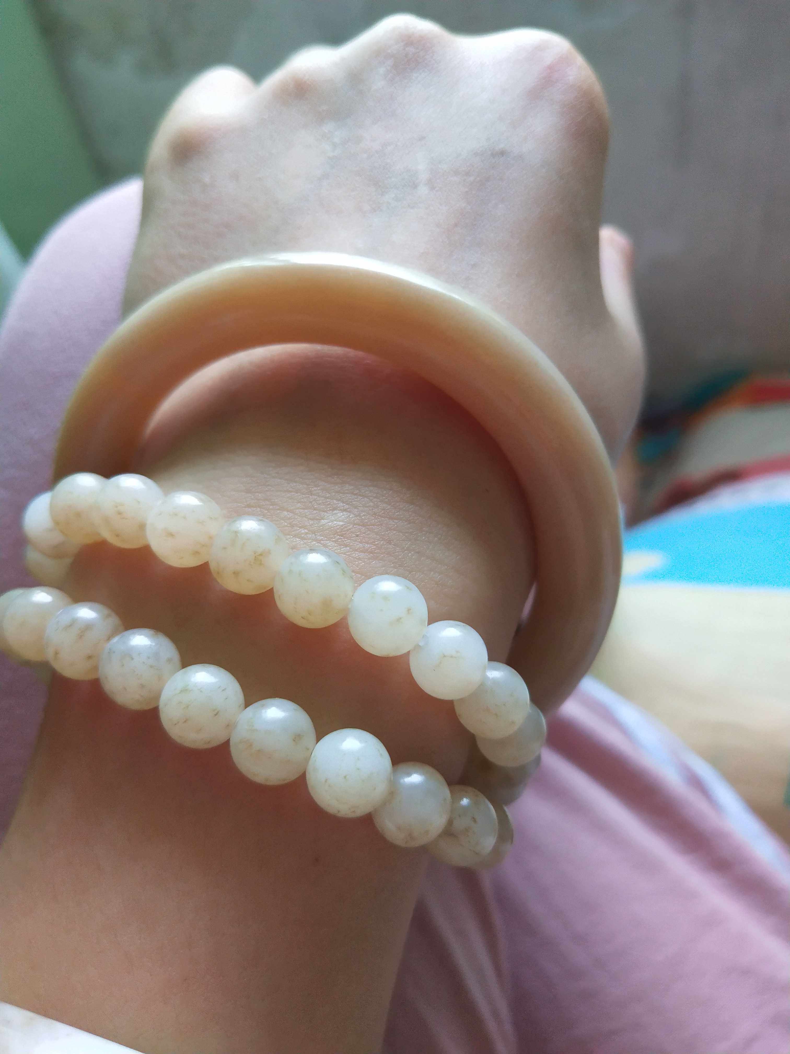 (Muzi treasurer)Hetian jade Qinghai material fine Bison Ditch fine brown sugar coarse round bar bracelet