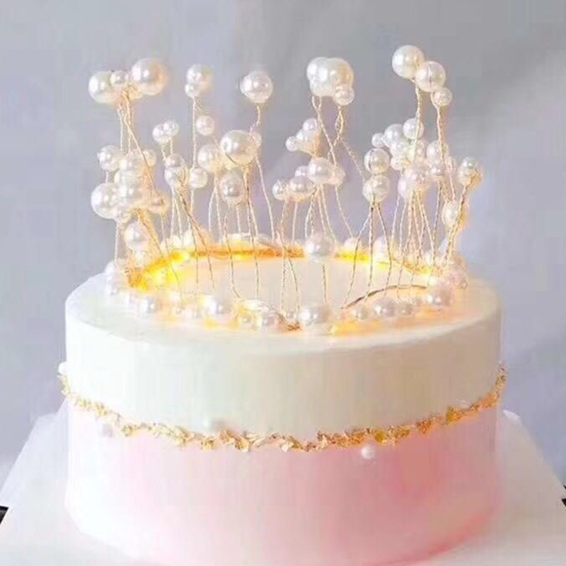 Cake decoration Pearl crown Highlight Handmade seaweed pearl baking round headdress Birthday party accessories spot