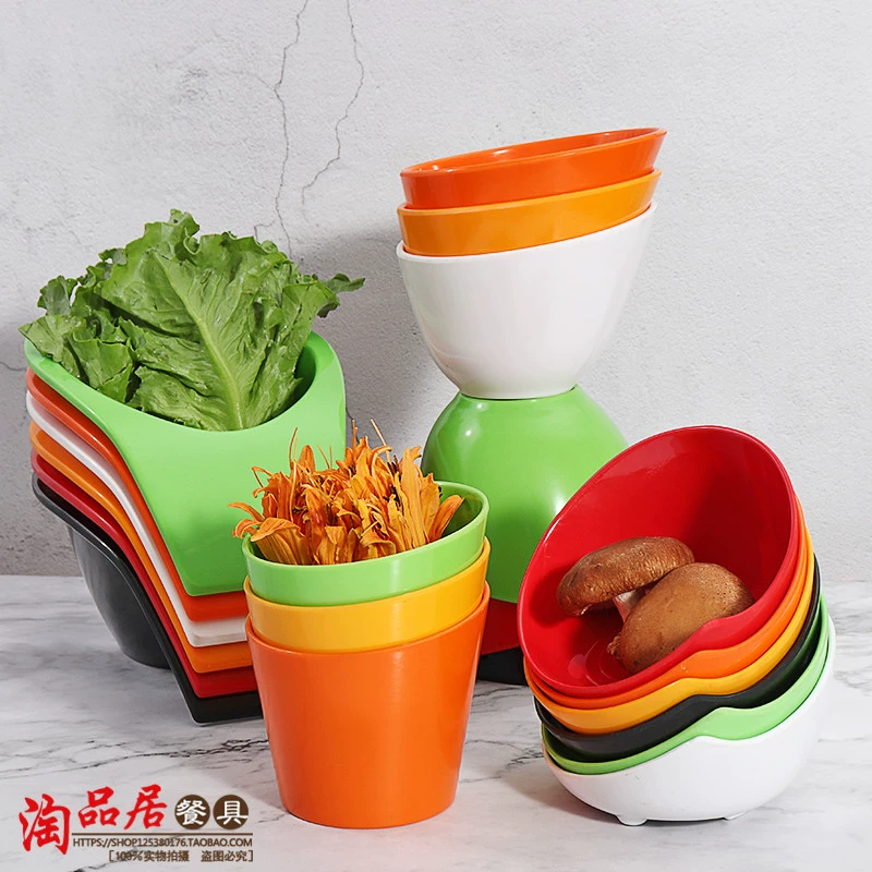 Bát gia vị giả sứ bộ đồ ăn melamine bát đĩa xô bát đĩa màu miệng xiên miệng bát ăn lẩu ống bắp cải xanh ống bát đĩa melamine sáng tạo - Đồ ăn tối