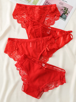 Japanese womens underwear pure cotton antibacterial lace incognito year of life big red bride wedding low waist plus size shorts