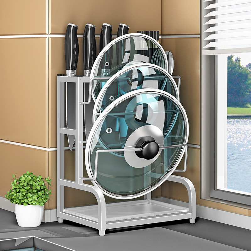 304 stainless steel wall hanging countertop pot lid rack kitchen shelf storage rack knife holder chopstick cage integrated without punching