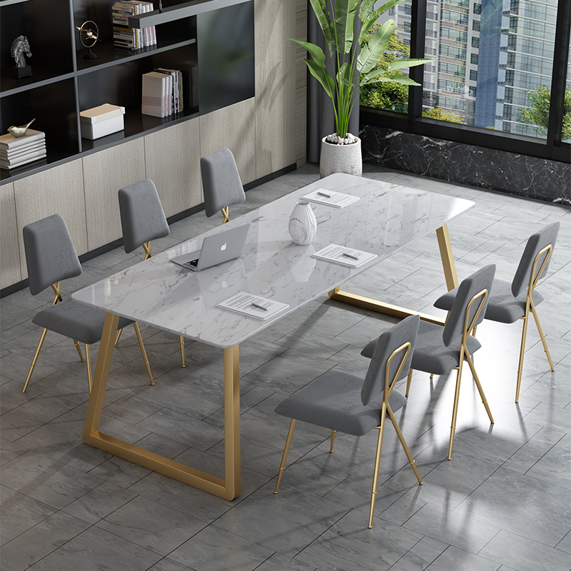 Nordic simple marble office desk and chair modern minimalist conference table six-person workbench light luxury reception long table