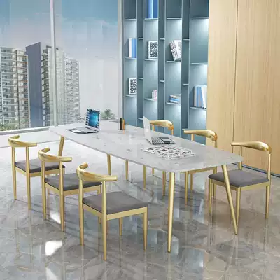 Nordic horse belly-shaped marble conference table Long table Leisure desk Wrought iron workbench Light luxury meeting negotiation table