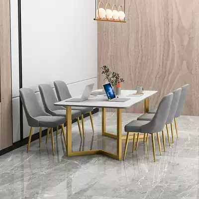 Nordic marble long table and chair Simple modern conference table Office desk Light luxury reception guest negotiation workbench