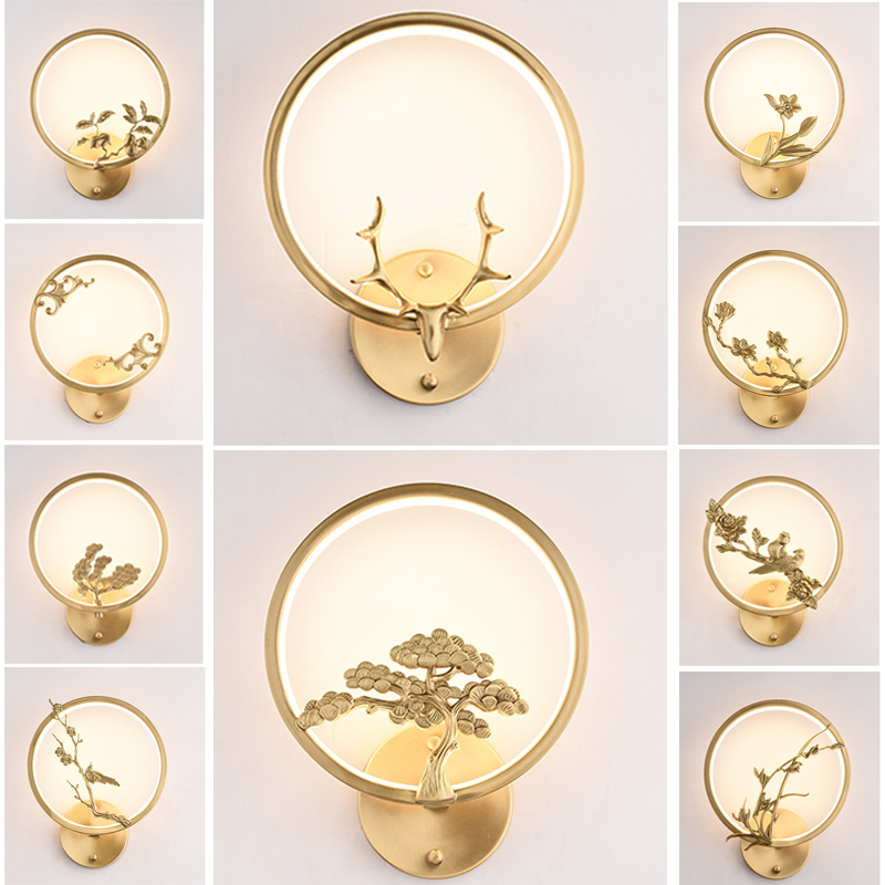 All copper new Chinese wall lamp living room background wall bedroom bedside lamp simple modern corridor Nordic aisle staircase lamp