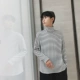 Nhật Bản và Hàn Quốc Phong cách Harajuku cao cổ áo sọc dài tay áo sơ mi chạm đáy hoang dã Slim BF gió nam và nữ sinh viên áo mùa thu