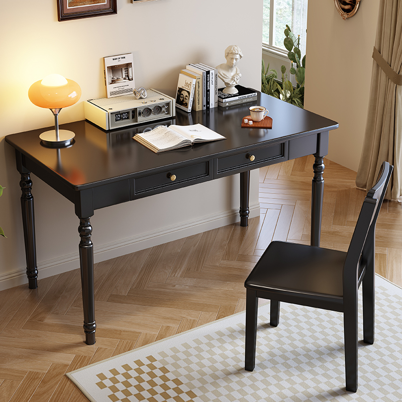 Black Solid Wood Desk American Style Home Study Bedroom European Style French Retro Small Apartment Computer Desk Writing Desk