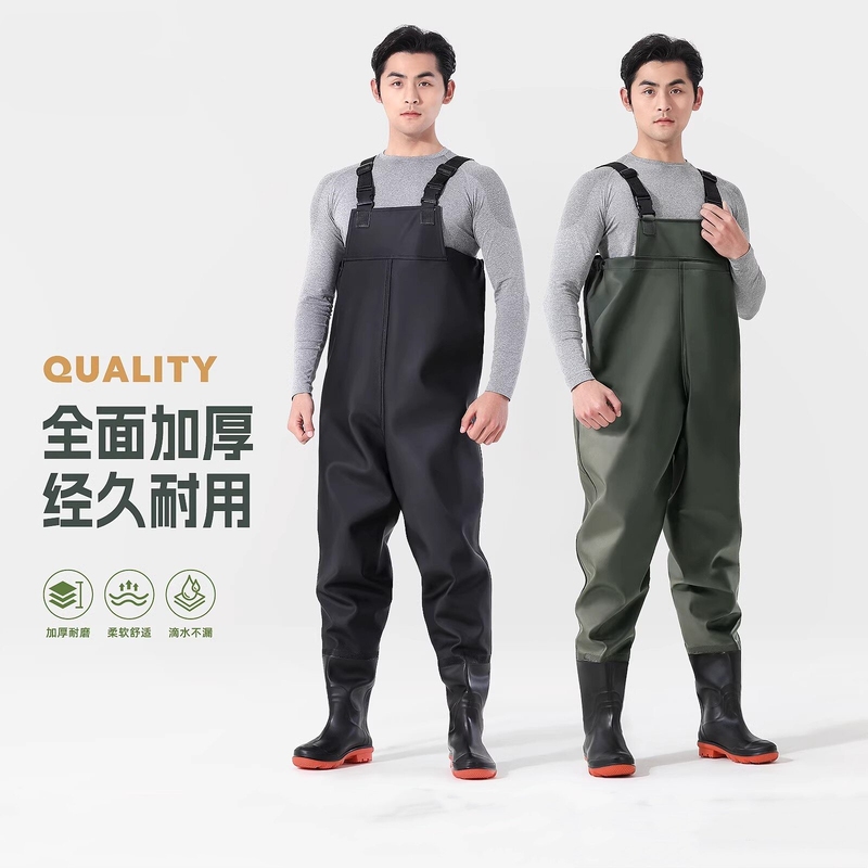 Japanese Waterproof Overalls with Integrated Shoes, Thickened Rain Pants for Fishing and Catching Fish in Water Reservoirs, Men's Style Japanese Waterproof Overalls with Integrated Shoes, Thickened Rain Pants for Fishing and Catching Fish in Water Reservoirs, Men's Style