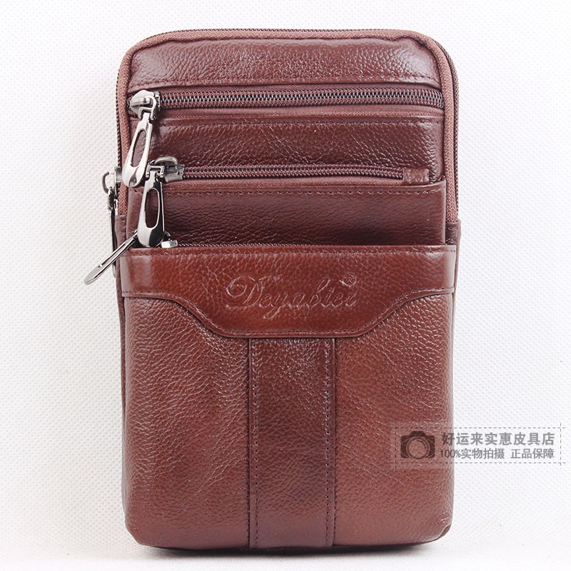 Da nam túi điện thoại di động kinh doanh ngoài trời vai đơn chéo đa chức năng Túi da 6 inch 7 inch đeo đai túi đựng điện thoại đeo hông