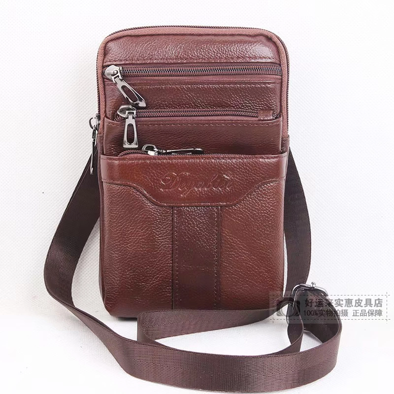 Da nam túi điện thoại di động kinh doanh ngoài trời vai đơn chéo đa chức năng Túi da 6 inch 7 inch đeo đai