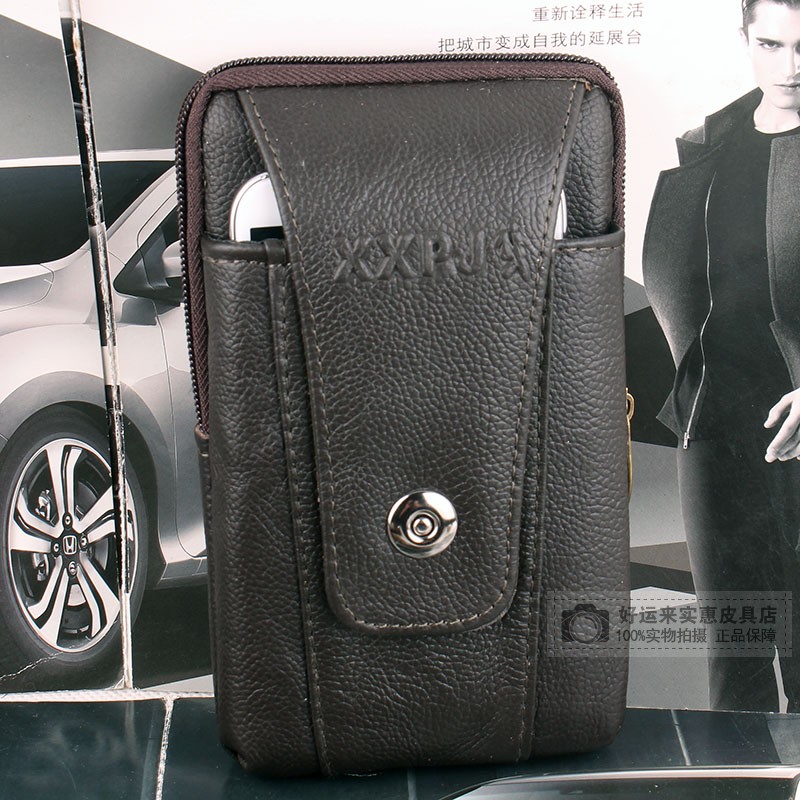 Người đàn ông mới của vành đai da vành đai túi 6 inch 6.5 inch 7 inch túi điện thoại di động dây kéo da ngang và dọc đôi tui xach juno