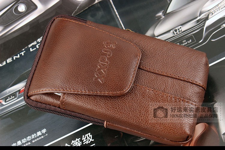 Người đàn ông mới của vành đai da vành đai túi 6 inch 6.5 inch 7 inch túi điện thoại di động dây kéo da ngang và dọc đôi tui xach juno