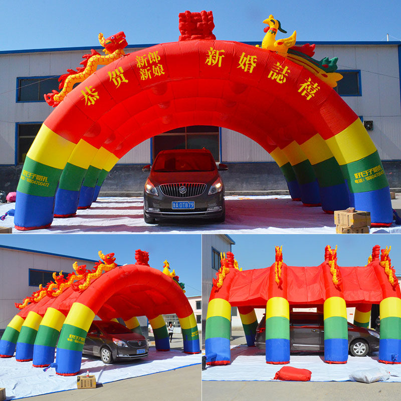 Inflatable Color Iridescent Door Opening Celebration Gas Arch dragon and pineapple Twin Dragons Wedding Celebration with Custom Double Arch Air Mold Arch tent