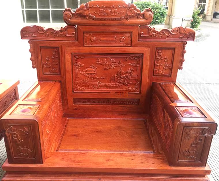Sofa gỗ gụ Miến gỗ hồng mộc Miến Điện đặt hàng tám bộ sofa gỗ hồng hoa quả lớn làm dày bảng đơn chạm khắc phong cảnh - Bộ đồ nội thất giường gấp thông minh