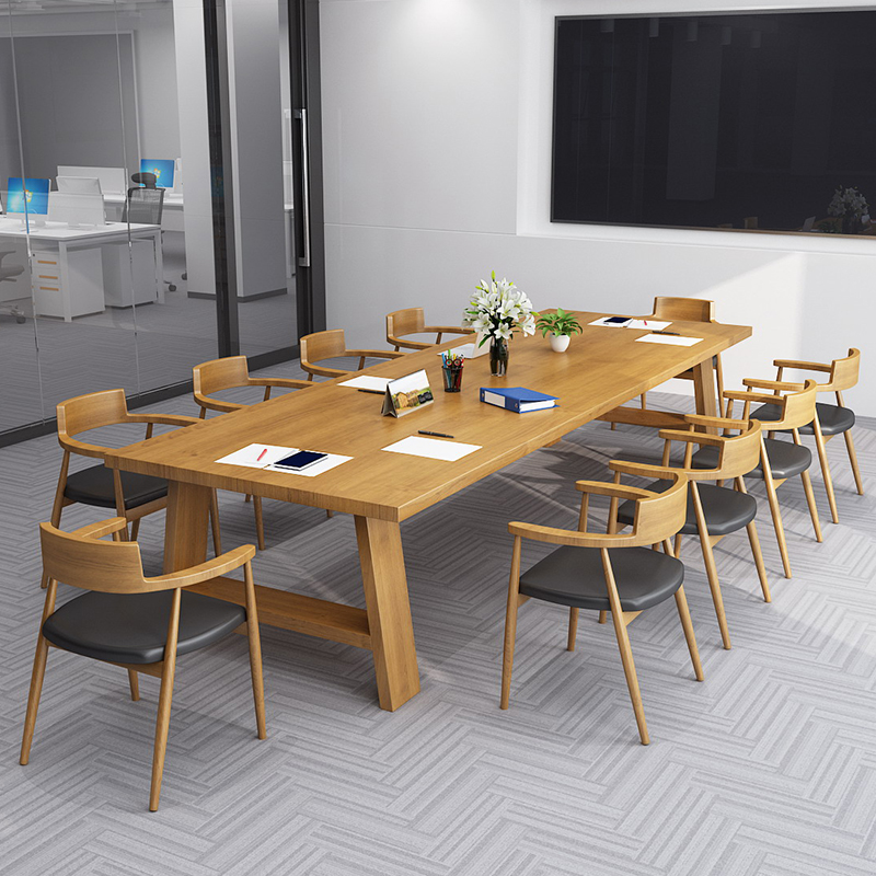 Nordic solid wood conference table long table simple modern meeting room large negotiation reception long desk and chair combination