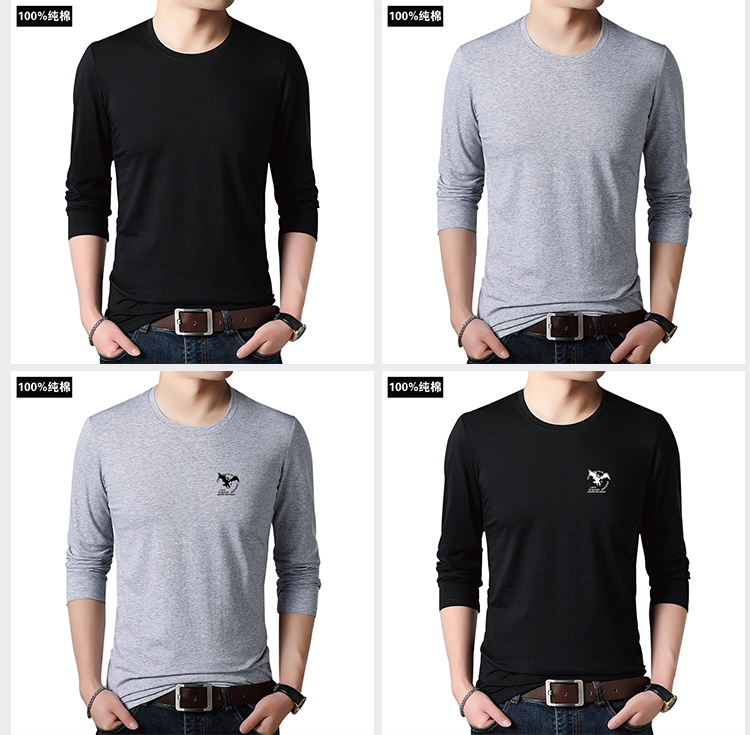 Áo thun cotton dài tay cổ tròn rộng kích cỡ quần áo nam vào mùa thu đông thanh niên đồ lót màu rắn áo phông dài tay nam
