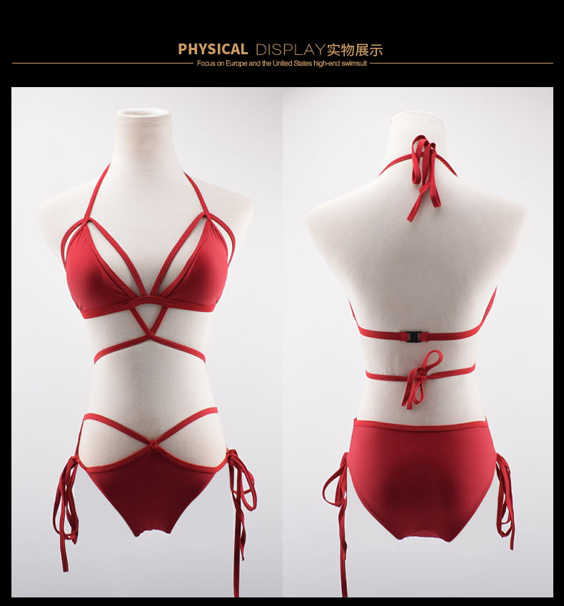 Đồ bơi nữ màu đỏ nóng bỏng bikini tập hợp thời trang châu Âu và Mỹ Đồ bơi Spa đồ bơi bikini - Bộ đồ bơi hai mảnh 	đồ bơi 2 mảnh cột chéo eo	