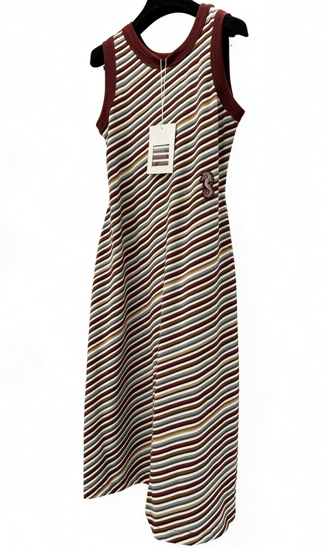 2026 Spring and Summer New Striped Knitted Dress Women's Sleeveless Vest Dress Pure Cotton Loose Slimming Elegant Long Skirt