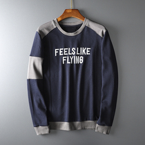 Japanese Street Hong Kong wind trend loose sports stitching color round neck sleeve sweater male Japanese embroidery coat tide