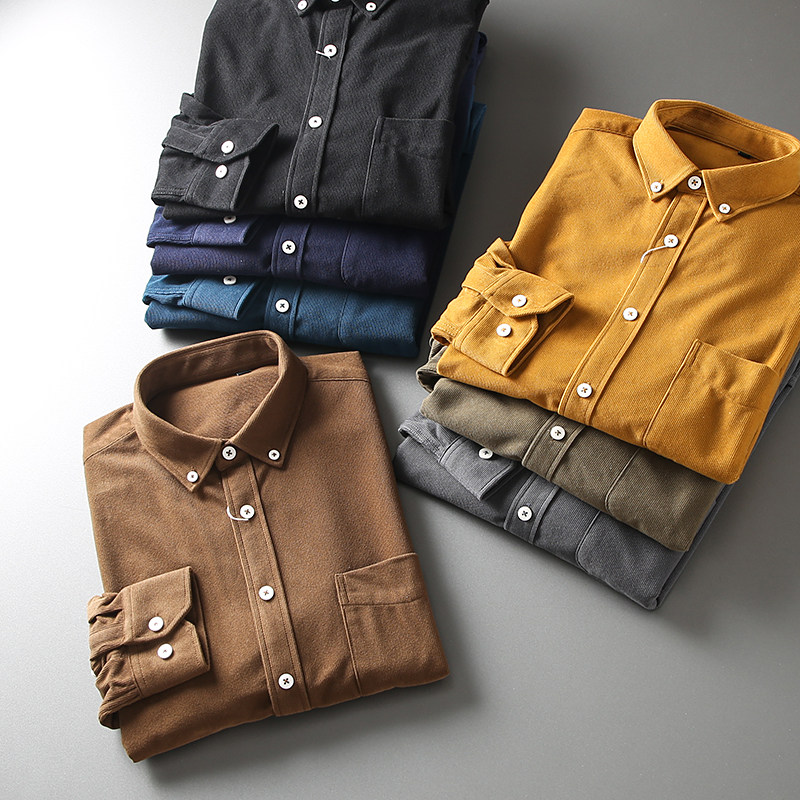 Port Tidal Surge Grade Edition Day Ensemble Light Core Suede ~ Multicolored Autumn Men 100 Hitch Casual Pure Color Long Sleeve Shirt Tide