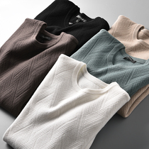 Fine soft foreign trade factory cut autumn and winter mens round neck solid color long sleeve sweater bottoming sweater tide