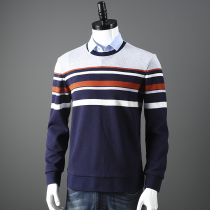 Ruthless warm inner pull velvet 2019 autumn and winter New Men Fake two lapel collar color sweater sweater