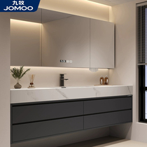 Jiumu slate hot-bent integrated basin bathroom cabinet washstand bathroom oak paint hand wash basin double basin combination