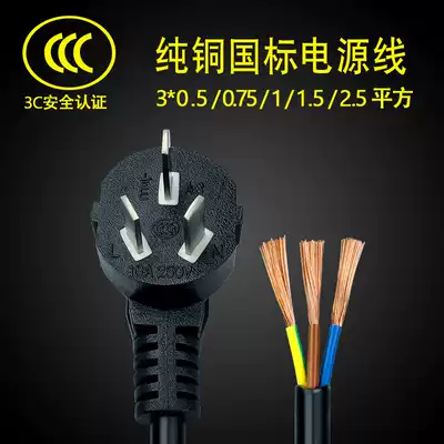 Pure copper national standard plug with wire 3 cores 0 75 1 1 5 2 5 square 10 16A power cord three holes high power