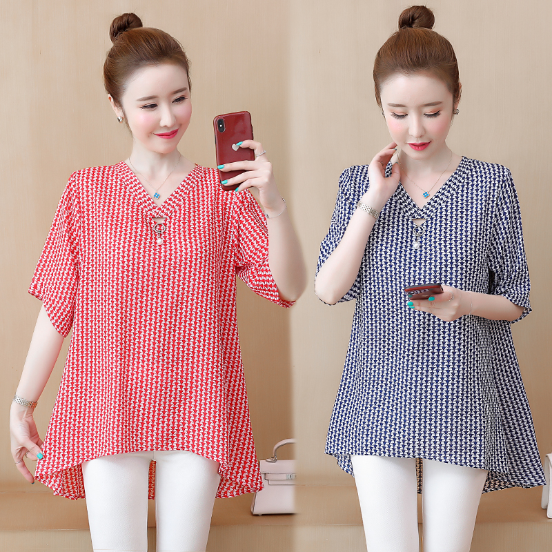 Chiffon shirt women's 2022 new summer clothes large size fat mm slimming mother's chic beautiful casual short-sleeved top