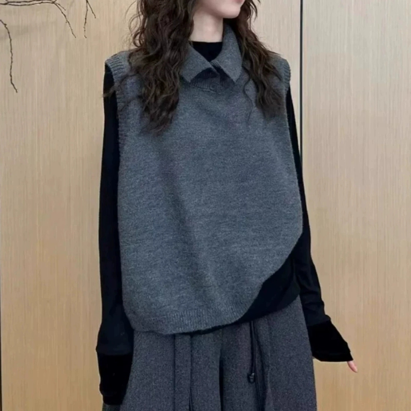 High-End Simple European-Style Sleeveless Knitted Vest for Women, Autumn Plus Size Loose Outerwear Vest Top High-End Simple European-Style Sleeveless Knitted Vest for Women, Autumn Plus Size Loose Outerwear Vest Top