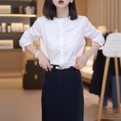 Plus size Fashion Versatile Ruffles White Shirt Women's Autumn 2025 New arrival Plus Size Ladies Slim Looking Elegant Loose Tops