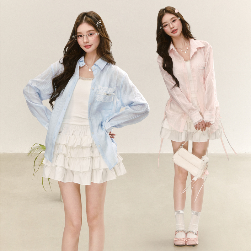 Lennea Spring Girly Style Lace Patchwork Shirt Women's Long-Sleeved Loose Sun Protection Thin Jacket Casual and Versatile Lennea Spring Girly Style Lace Patchwork Shirt Women's Long-Sleeved Loose Sun Protection Thin Jacket Casual and Versatile