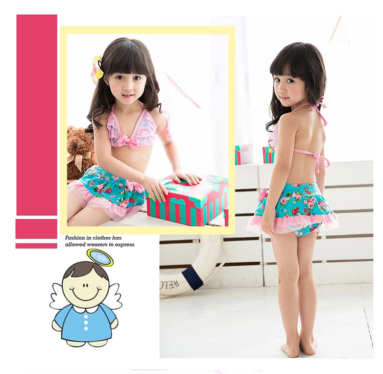 Trẻ em mới của Hàn Quốc đồ bơi với mũ bơi dễ thương bé ren bộ bikini chia áo tắm cô gái áo tắm