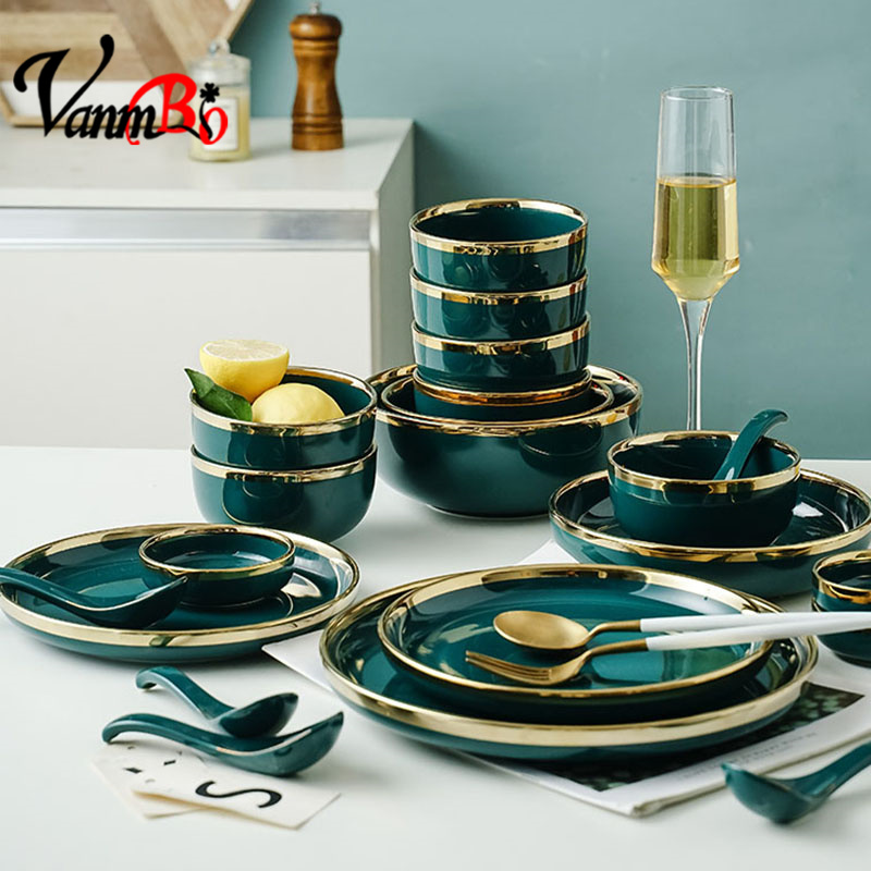 Nordic Ceramic Cutlery High-end Minimalist Dishes Suit Home Creative Personality Phnom Penh Soup Bowl disc Zum Mother Green