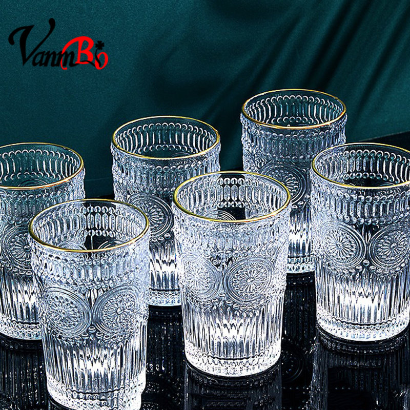 Phnom Penh Small Sun Flower Whisky Wine Glass Suit Home Creative Cold Drink Beer Cup Retro Wind Reliquale Wine Glass