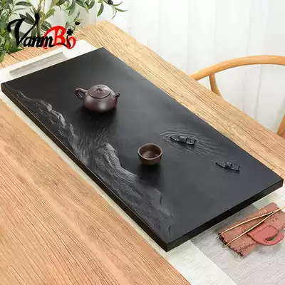 Natural black gold stone tea tray tray Rectangular light luxury Kung Fu tea set Household living room stone tea table tea sea