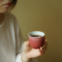 Zhenshantang Jingdezhen Ceramic Tea Cup Cowpea Red Master Cup Single Large Thin Tire Transparent Tea Cup Raw Ore Glaze