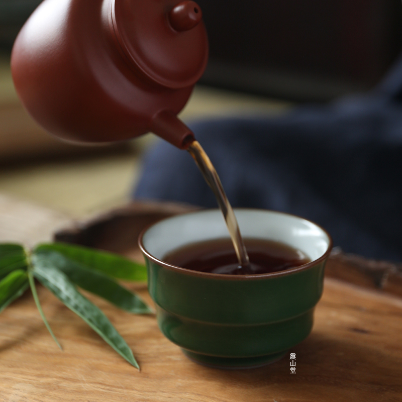 Zhenshantang tea cup master cup single Jingdezhen green glaze bamboo cup open piece can raise tea cup exquisite kung fu tea