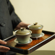 Zhenshantang horseshoe cover bowl single large non-hot tea bowl Jingdezhen color glaze kiln changing glaze tea set gift box