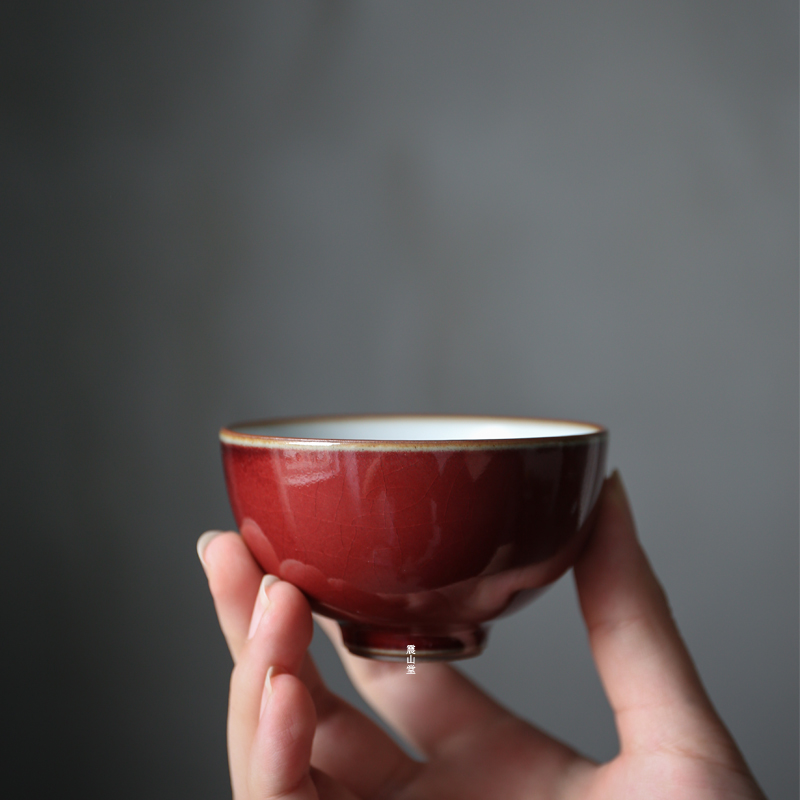 Zhenshantang sacrificial red cup single master cup pure handmade Jingdezhen tea cup can be raised cup kung fu tea cup