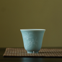 Zhenshantang heap carving master cup single exquisite tea cup thin body color glaze antique sky blue personal special teacup
