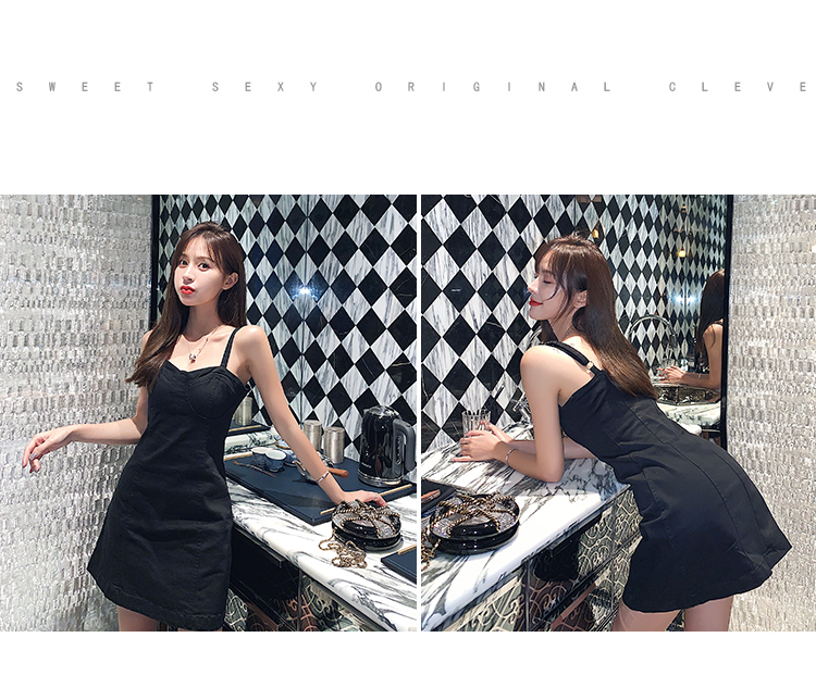 Aya Wang Jingya màu đen gợi cảm nhỏ xinh dây đeo mới hè 2019 nữ phiên bản Hàn Quốc của áo dài - Sản phẩm HOT đầm suông chữ a