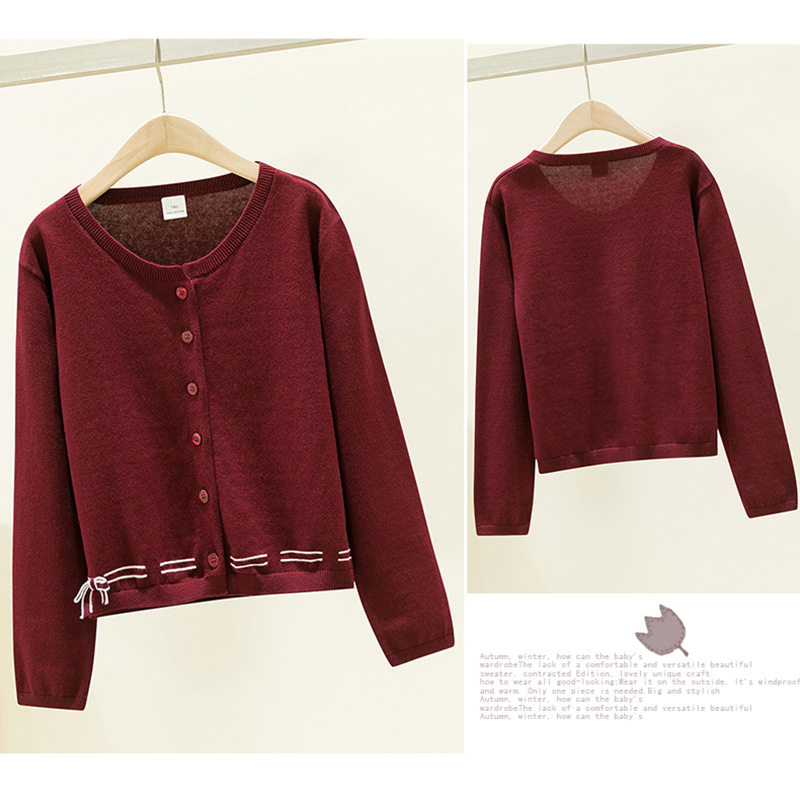 Girls' clothing 2021 new cotton knitted cardigan jacket long-sleeved sweater elementary school school uniform 15 years old 10 wine red
