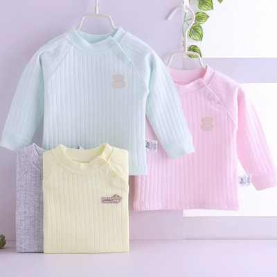 婴儿长袖纯棉提花秋衣夏春季打底家居衣服