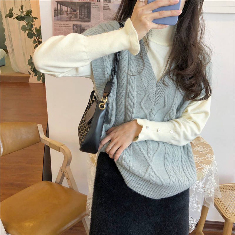 Water Grey Blue Knit Waistcoat Hooded Sweatshirt Woman 2022 springtime Twist Vest Sweater Japan Fold wearing loose and soft glutinous